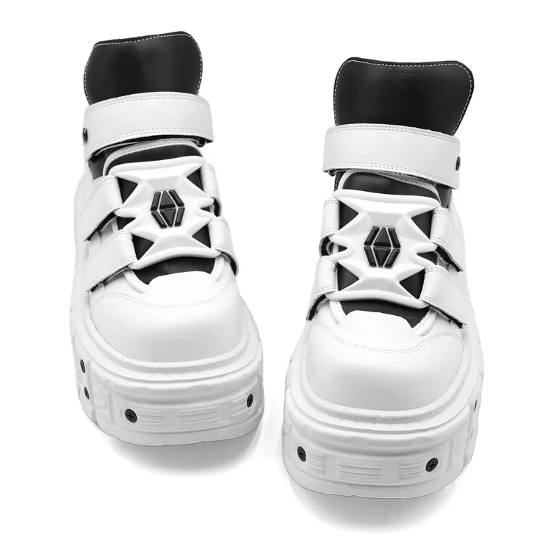 

Пара ботинок в стиле панк на толстой подошве, массивные кроссовки для мужчин и женщин, белые кожаные повседневные кроссовки с высоким берцем, мужская обувь в стиле аниме, Zapatillas Hombre