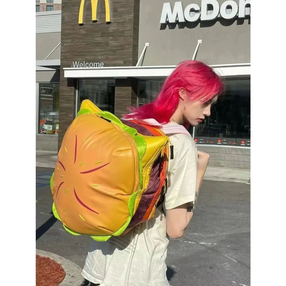 Cartoon Hamburger Backpack Gothic Cheeseburger School Bags High Capacity Korean Fashion Portable Backpacks Stylish Outdoor Bag