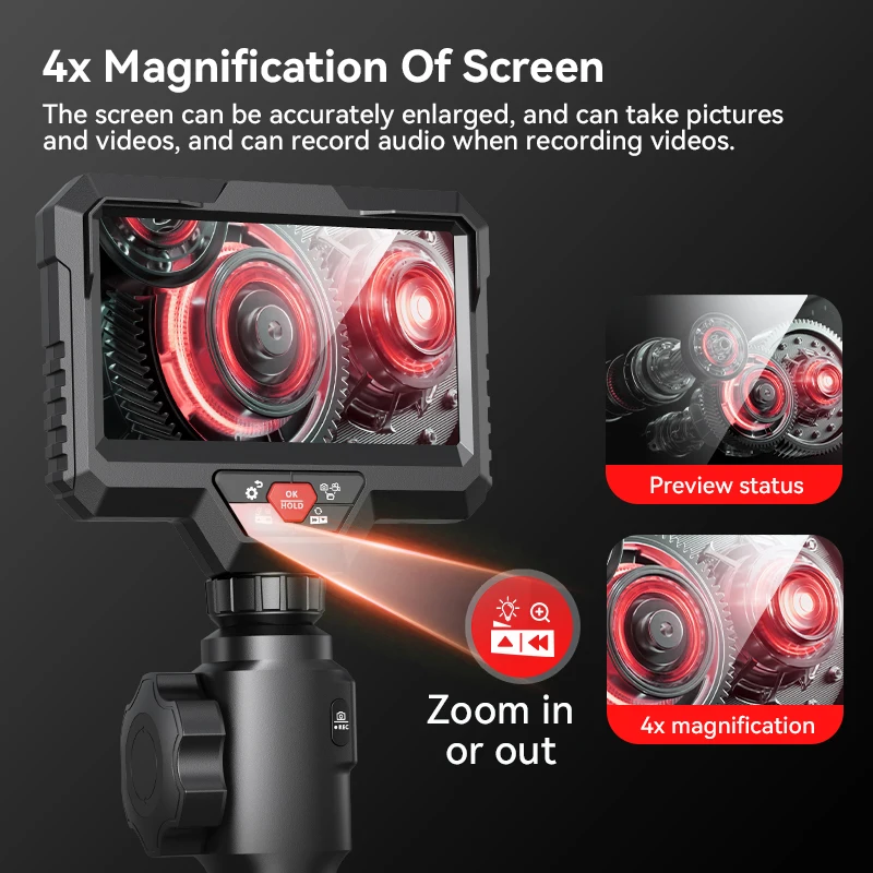 

Профессиональный шарнирный бороскоп 360° ° Рулевое управление 5-дюймовый IPS 1080P промышленный эндоскоп инструмент для ремонта автомобиля камера для проверки канализационных труб