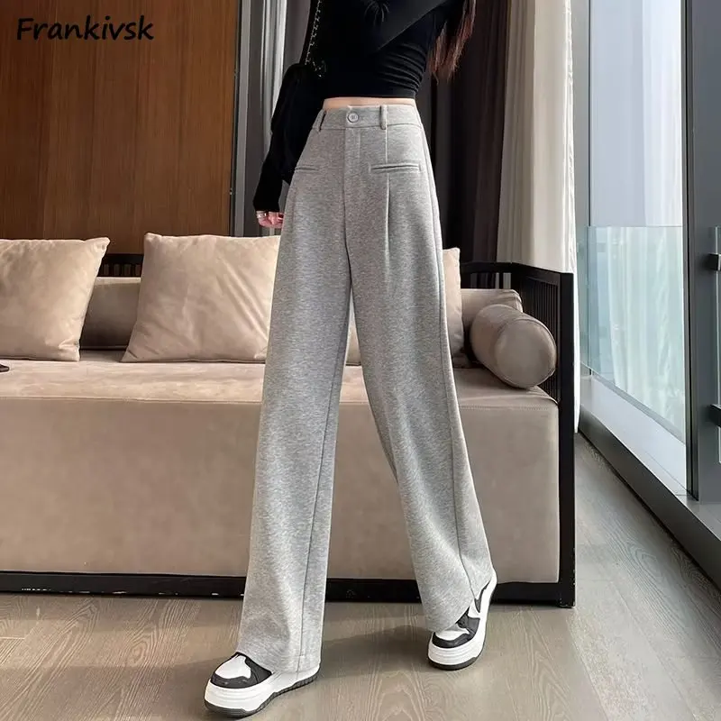 

All-match Pants Women Korean Style Spring Leisure Simple High Waist Pocket Elegant Fashion Streetwear Loose Comfortable Sporty