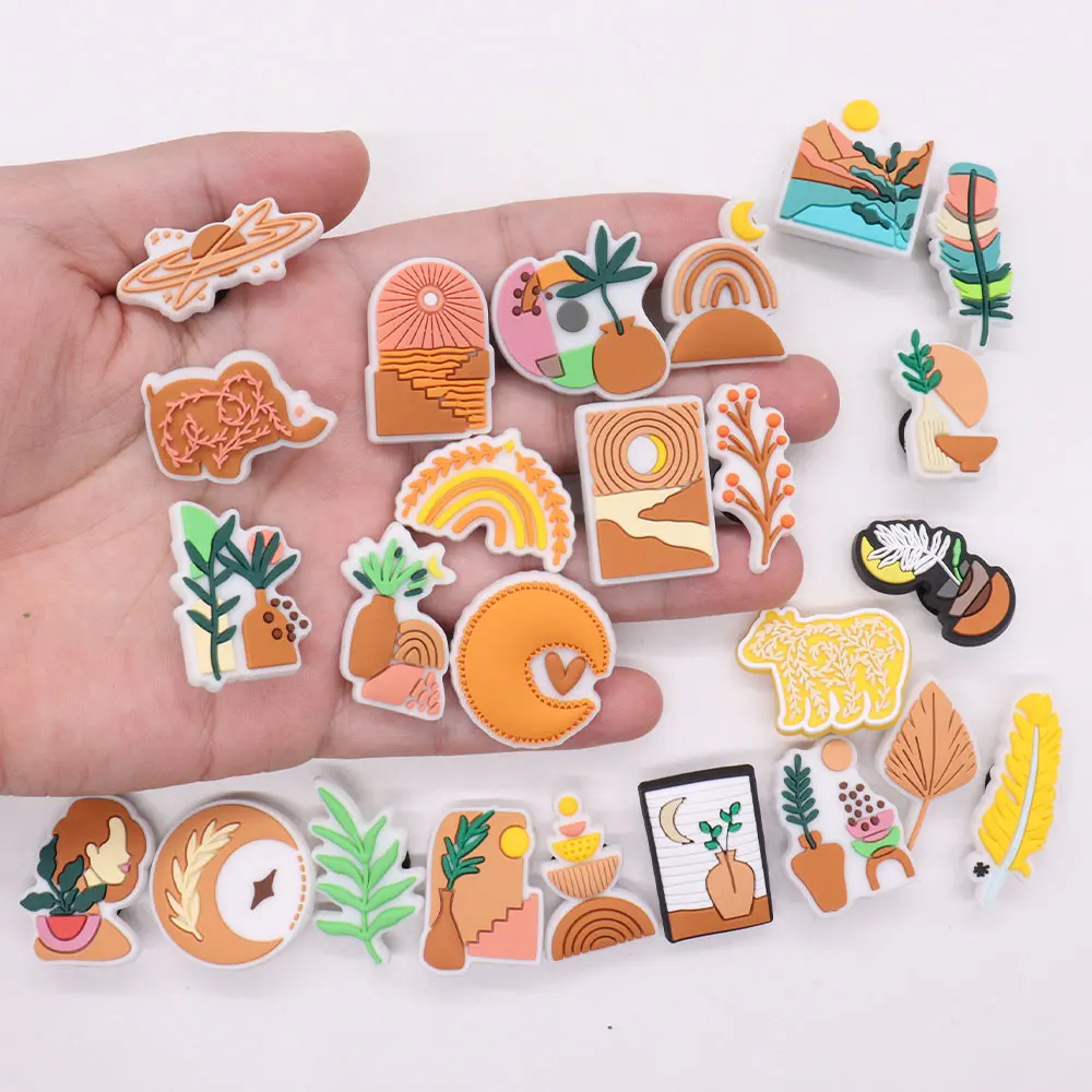 1-25PCS Moon Rainbow Leaves Elephant Plant Woman Bohemian Style PVC Slippers Shoe Button Decoration Shoe Charms for Wristbands