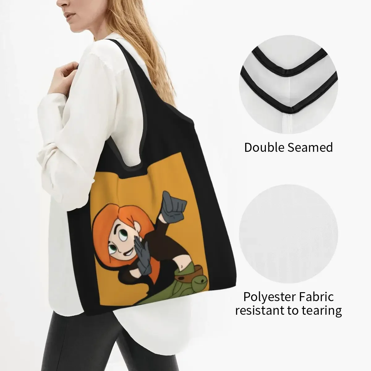 Kim Possible - Comic Panel Style Portable Tote Shopping Bags Large Capacity Shopper Bag Groceries Handbag Shoulder Bag