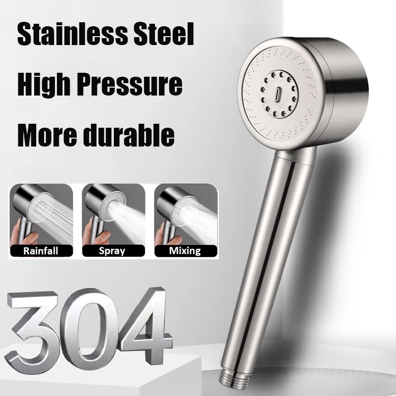 New 3 Modes 304 Stainless Steel Shower Head High Pressure Nozzles Durable Anti-Fall Handheld Shower Head Bathroom Accessories