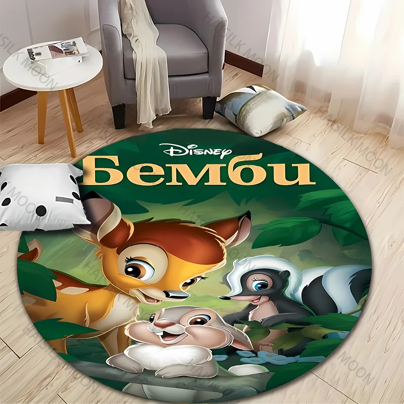 Disney Bambi Fawn Round Carpet Children\'s Rug Area Rug Round Rugs Floor Mat for Bedroom Living Room Chair Non-slip Rug