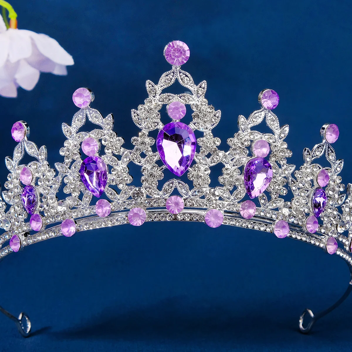 أنيقة الأرجواني حجر الراين تاج الزفاف جراند الباروك كريستال تاج إكسسوارات الشعر أغطية الرأس حفل زفاف للنساء