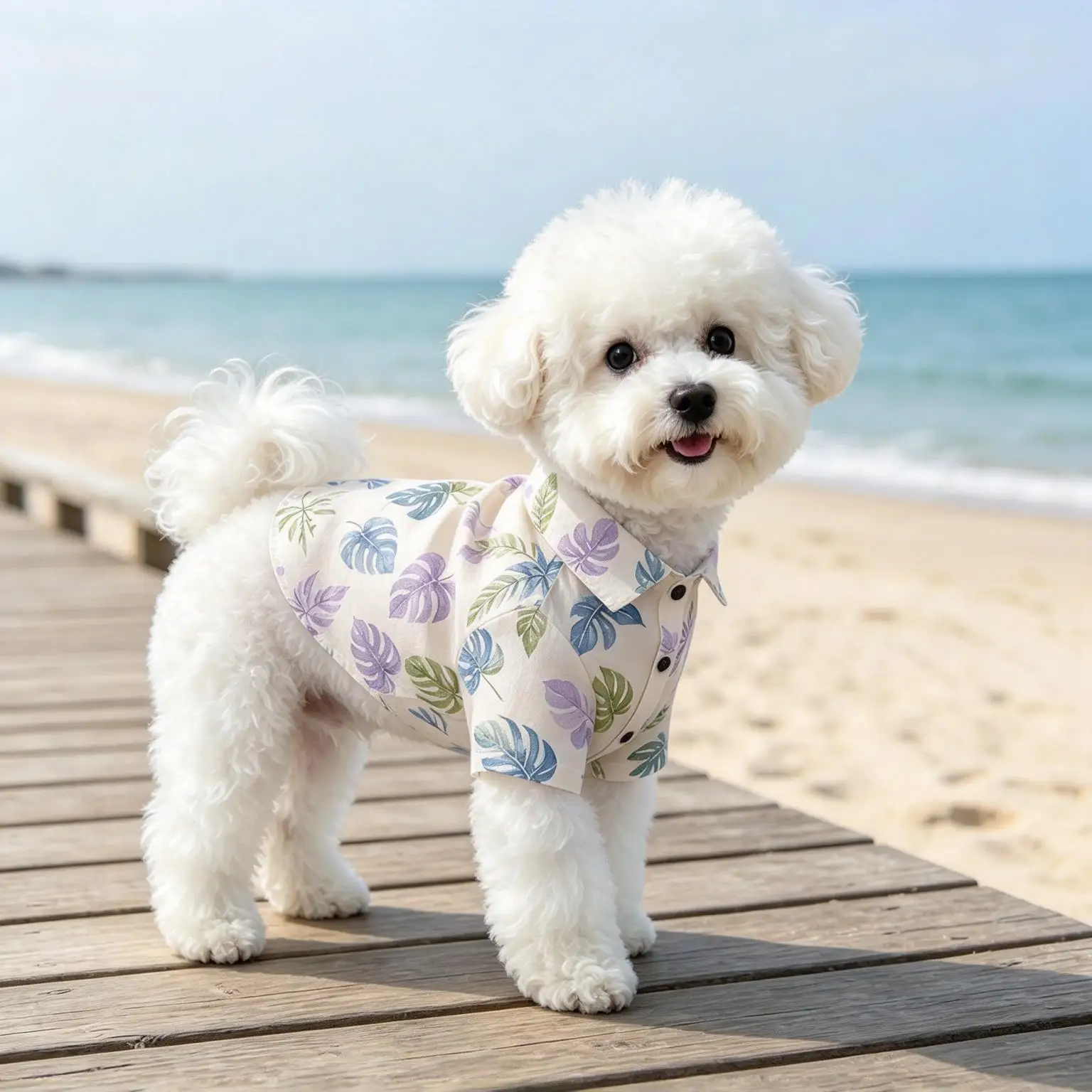 Pet Dog Shirt Beige Purple Green Monstera Leaf Print Breathable Button Up for Small Medium Dogs Tropical Theme Daily Wear