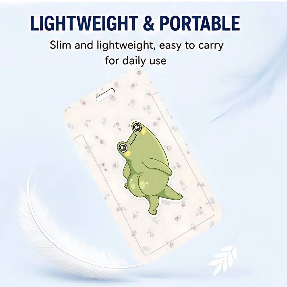 Cartoon Frog Clear ID Card Holder Lanyard Neck Strap Badge Case Door Credit Card Protector Daily Gift