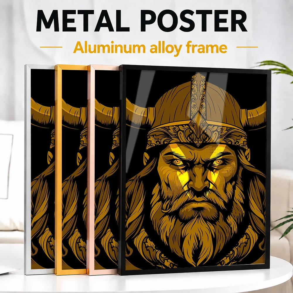 Viking Warrior Portrait Framed Aluminum Metal Poster Personalized Comic Style Wall Art For Creative Studio, Fantasy Fan Gift