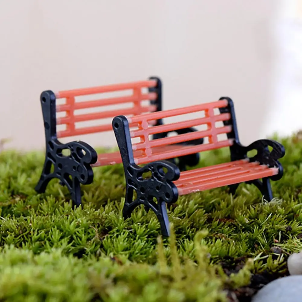 PVC Bench Model Mini Park Chair Miniature Landscape Garden Decorative Ornament Simulation Wooden DIY Craft Figurines Gardening