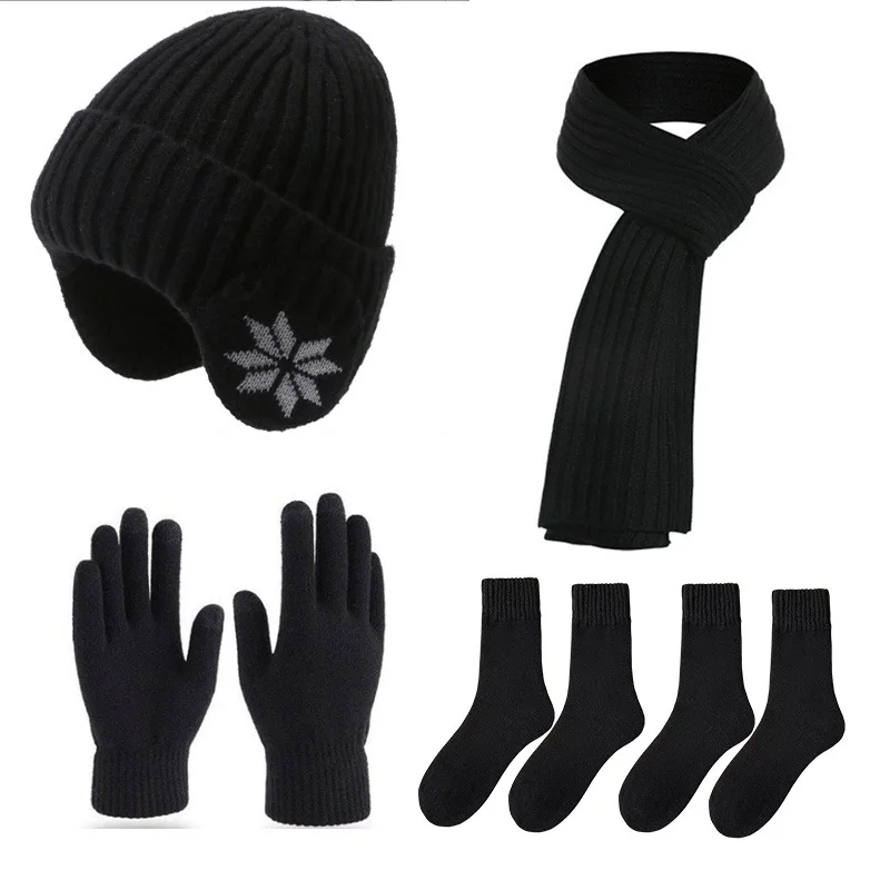 

Outdoor Fishing Hiking Thermal Winter Set Fleece-Lined Earmuff Hat Knit Beanie Scarf Gloves Couple's Cycling Cold Weather Gear
