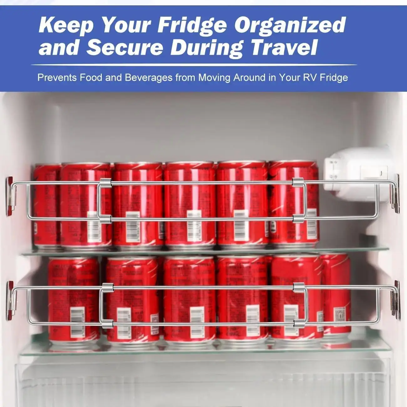 

RV Refrigerator Bar Stainless Steel Adjustable Fridge Tension Rod Holds Food and Drinks in Place,Tension-Style 12.3-22.4"
