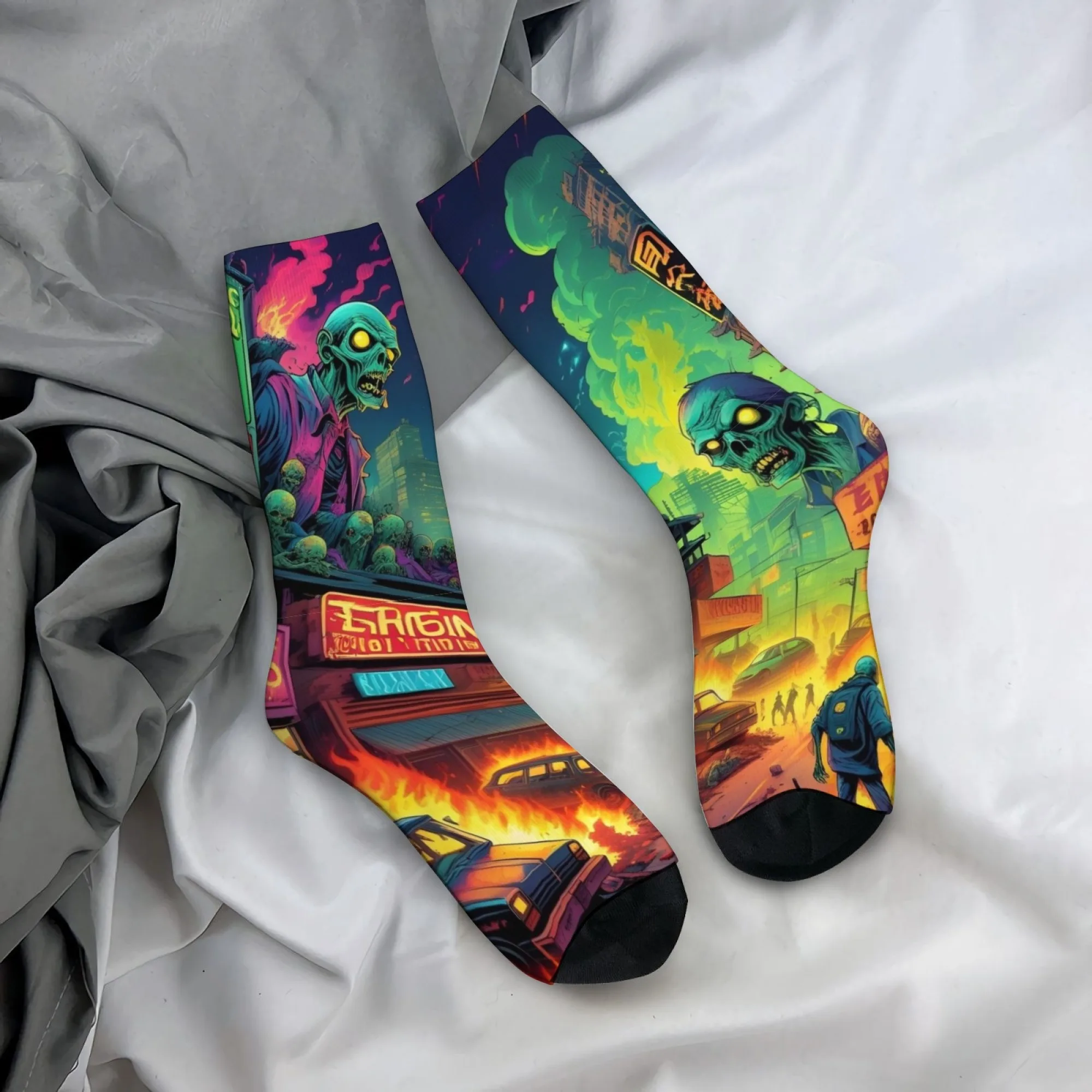 Horror Harajuku-style Skull Print Men's Socks Comfortable Breathable Non-slip Socks Quirky Hip-hop Retro Fun Sports Socks