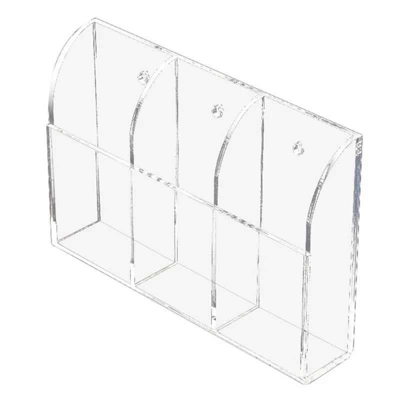 

4X Clear Acrylic Remote Control Holder Wall Mount Media Organizer Storage Box (Three Compartments)