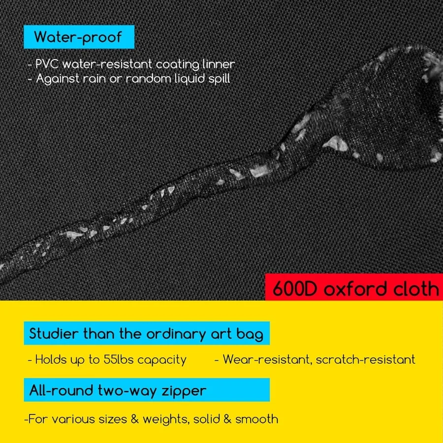 미든 소프트 아트 포트폴리오 가방: 32 x 42 인치 블랙 아트 캔버스 포트폴리오 케이스 - 방수 600D 옥스포드 휴대용 보관 케이스