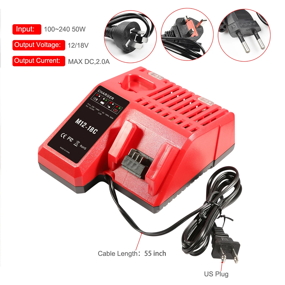 12V~18V Original charger for Milwaukee M18 Akku M18B6 M12 M14 XC Li-Ion battery 48-11-1860 48-11-1852