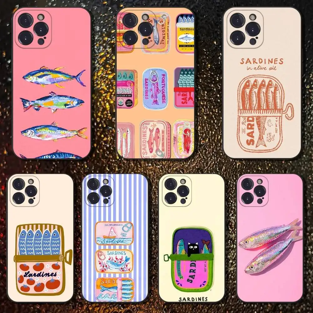 

Colorful Sardines Phone Case For iPhone 16,15,14,13,12,11 Plus,Pro Max,XS,X,XR,SE,Mini,8,7,Soft Silicone Black Cover