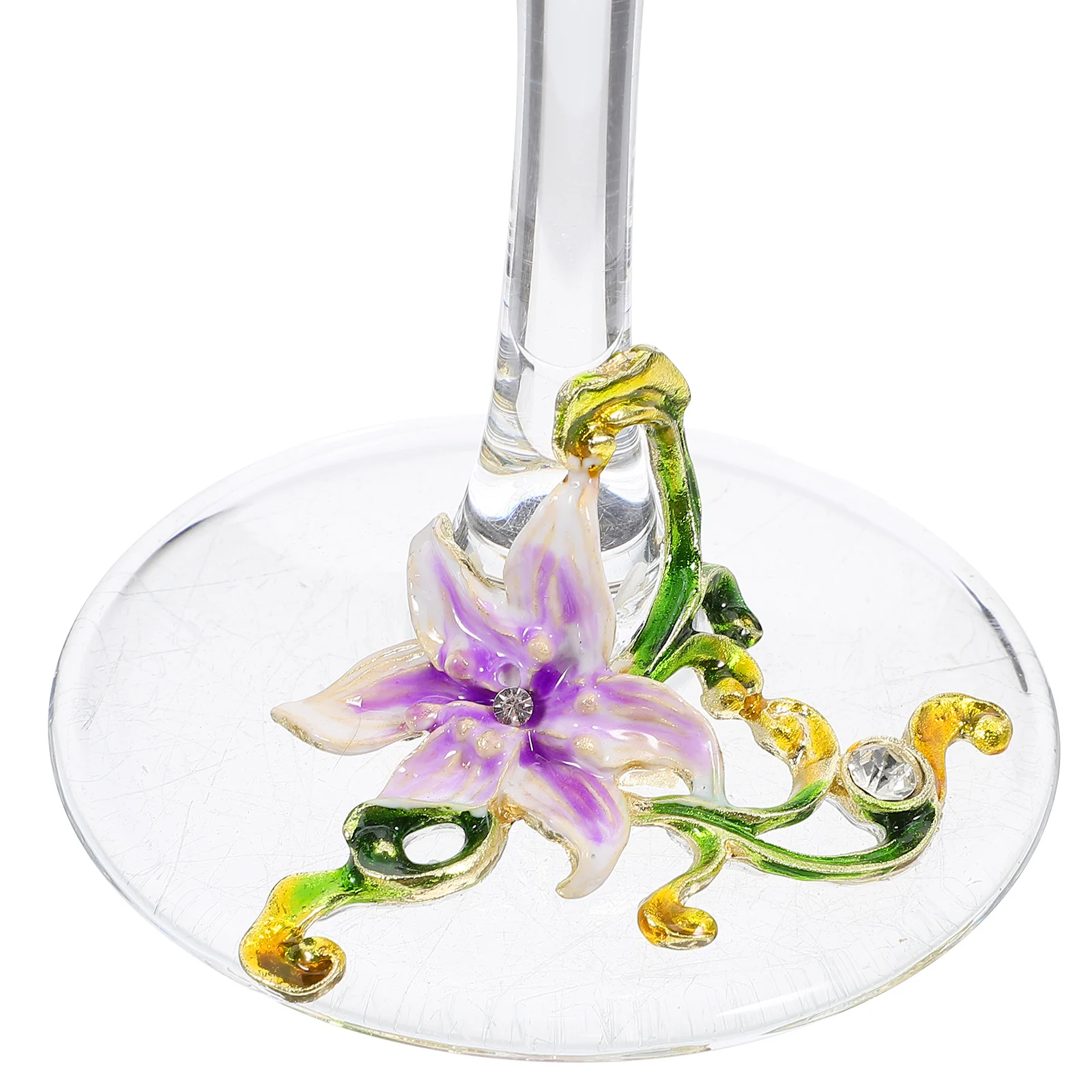

2Pcs Footed Wine Glass Handcrafted Enamel Flower Pattern Elegant Glass Cup for Anniversary Thanksgiving Holiday Gift