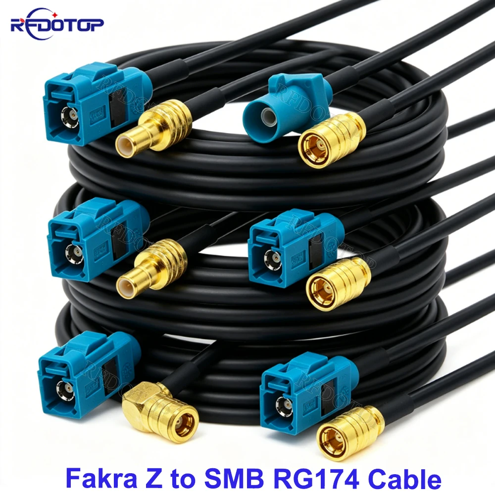 10 Peças/Lote Conector RG174 Fakra Z para SMB Macho Fêmea Reto Ângulo Reto 50 Ohms Preto Cabo Coaxial RF RG174 15CM-5M RFDOTOP