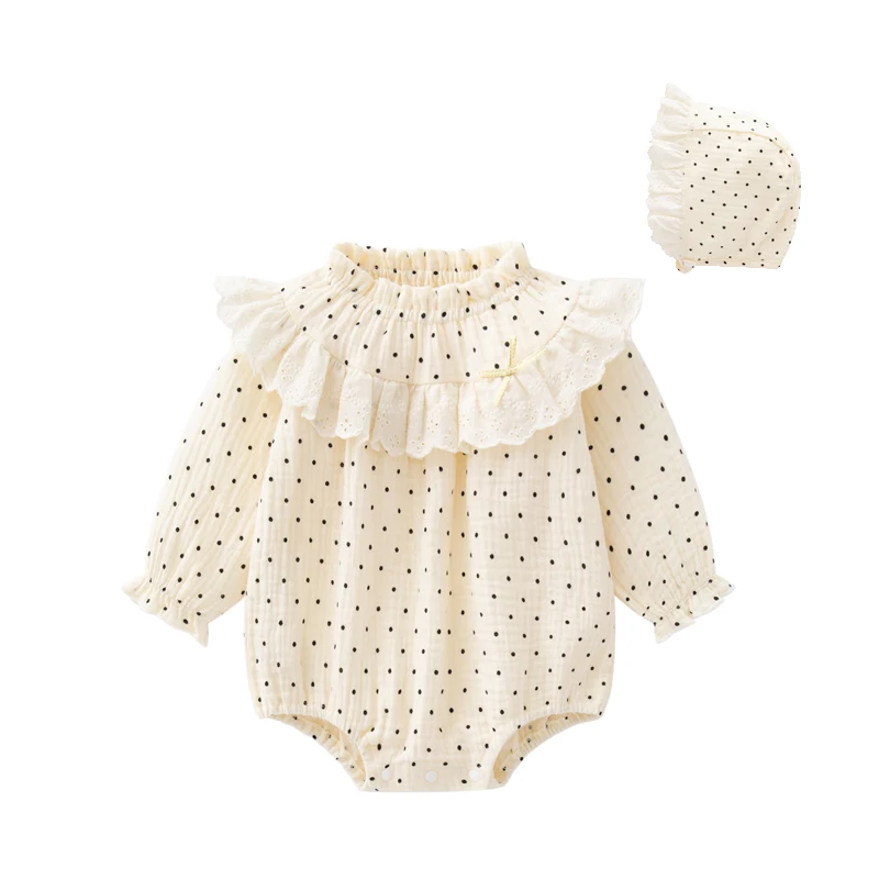 Ruffles Princess Baby Girls Bodysuits Spring Autumn Polka Dot Long Sleeve Infant Girls Onesie Clothes