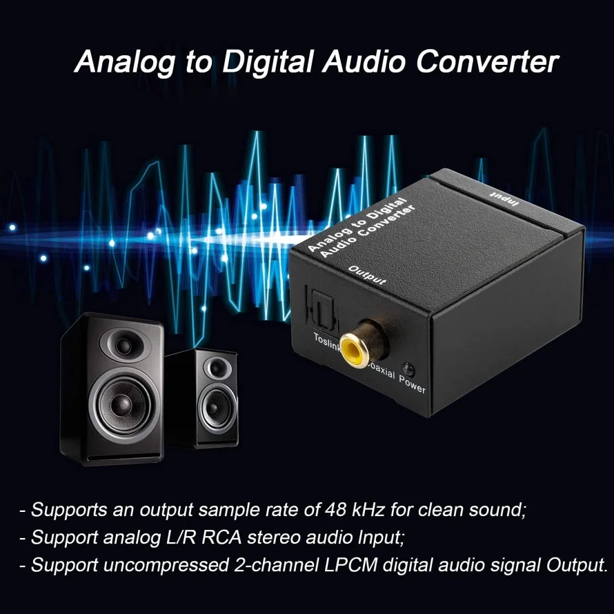 ADC Analog To Digital Audio Converter RCA to Optical Toslink Audio Adapter Analog Digital Fiber Toslink Coaxial Audio Converter view 6
