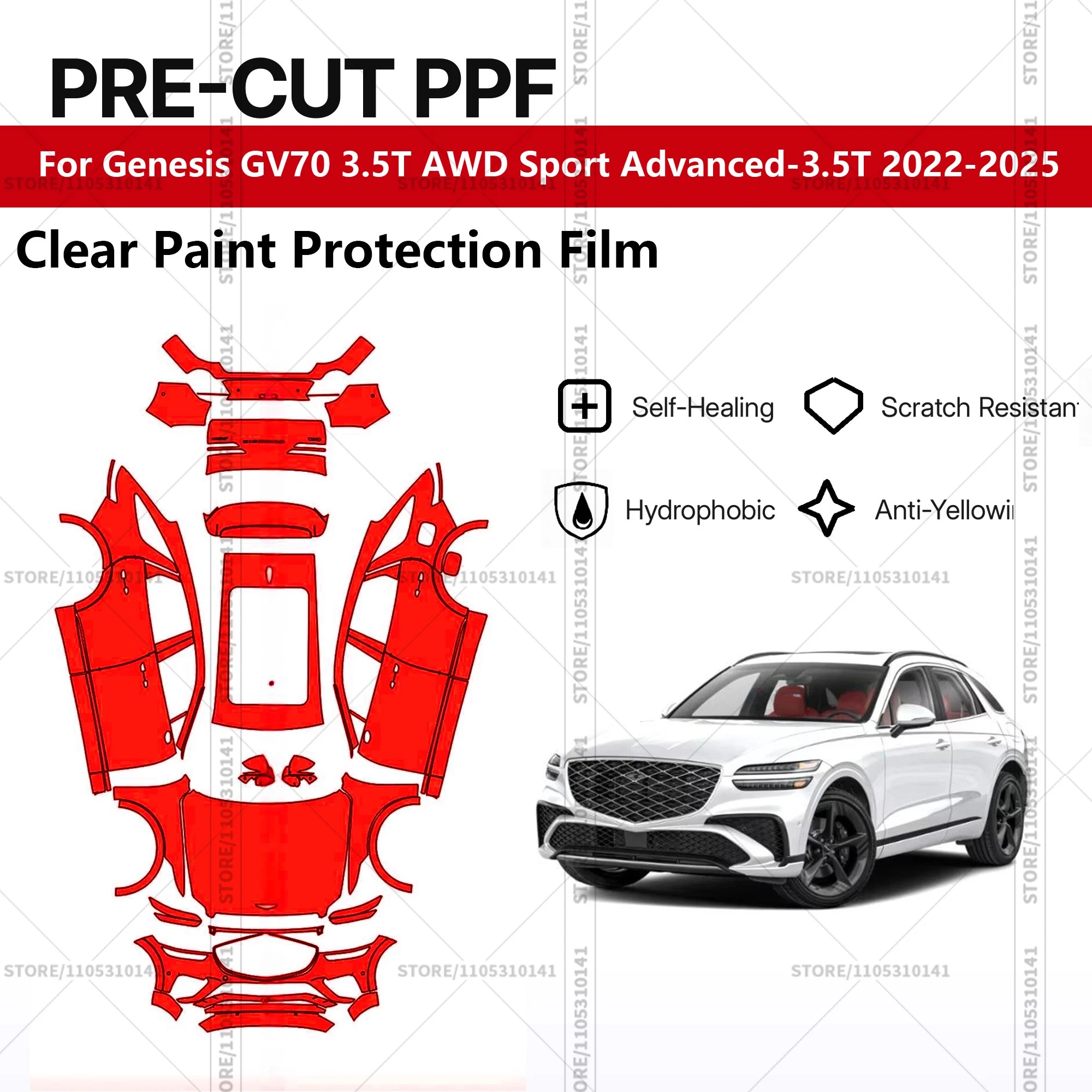 

Pre-Cut Paint Protection Film PPF Transparent Car Film Automotive PPF For Genesis GV70 3.5T AWD Sport Advanced-3.5T 2022-2025