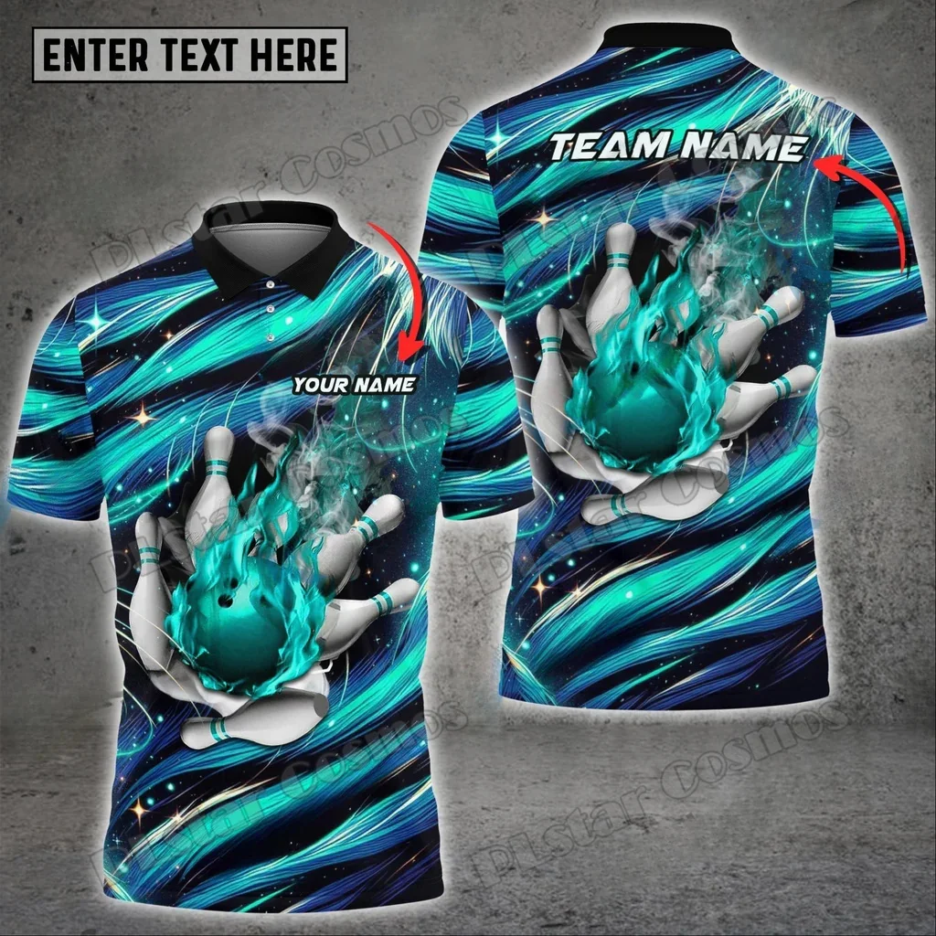 Bowling & Pins Colorful Silk Thread Premium Custom Name 3D Printed Fashion Men's Polo Shirt Summer Unisex Casual Shirt POL236