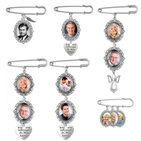 Wedding Bouquet Photo Brooches Pin Metal Angel Wing Photo Frame Pendant for Bride Groom DIY Oval Picture Frame Festival Gifts