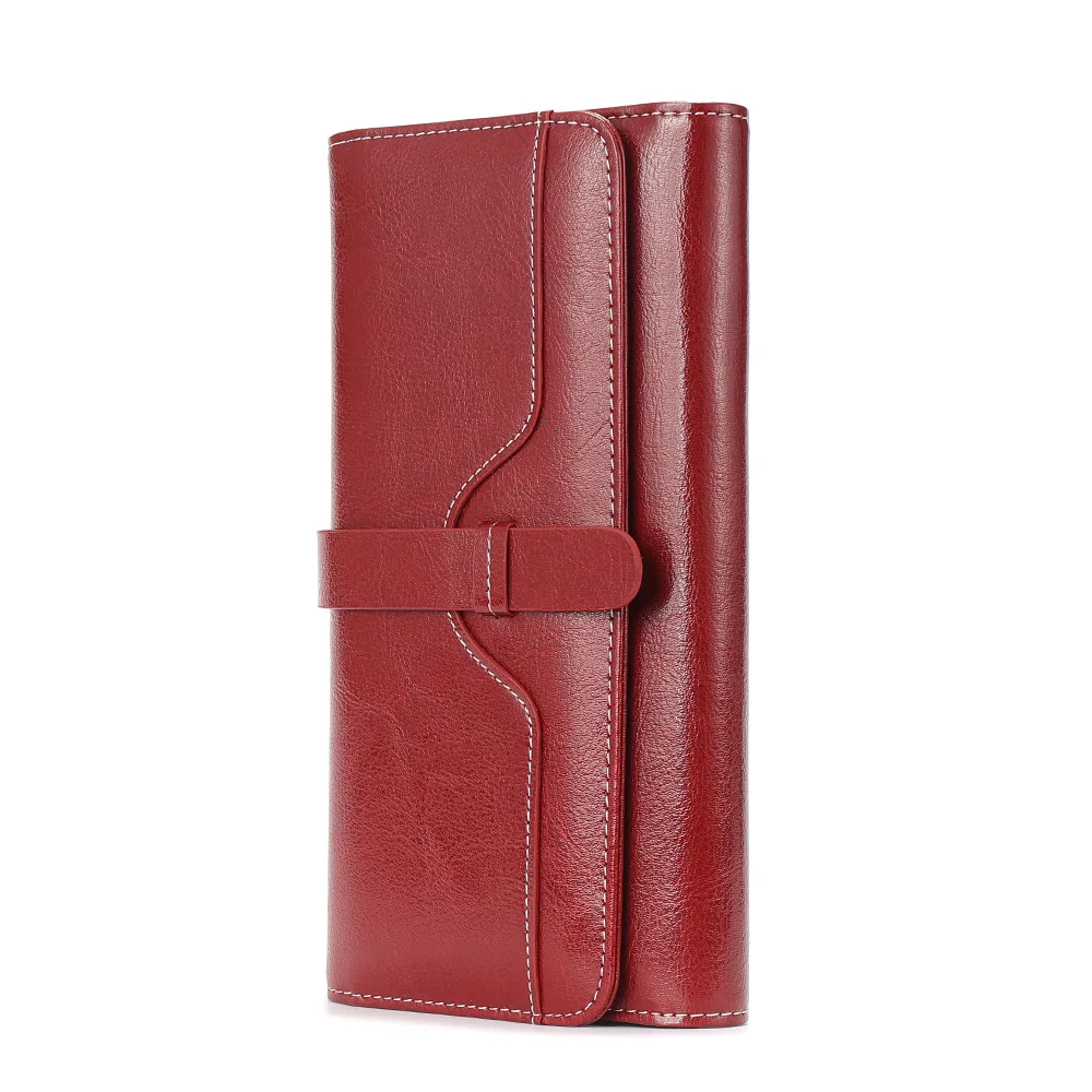 【Genuine Cow Leather】CHANPINCL Women's Long Wallet Luxury 12 Card Slots Coin Pocket Mobile Phone Female Purse Large Capacity