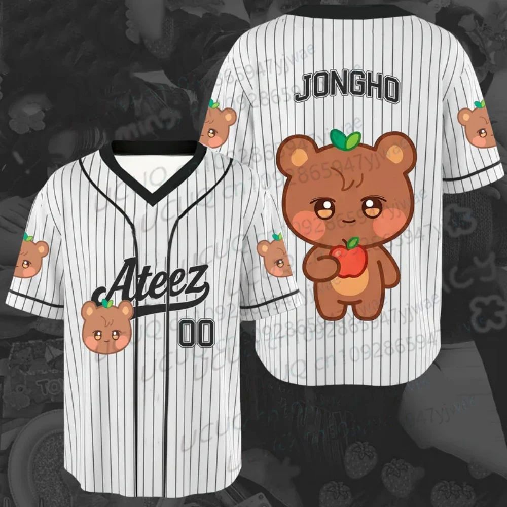 Summer Women's V-neck Jersey Girl Casual Sports Ateez Aniteez Characters 3D Print Graphic Men's T-Shirt Kpop Fans Gifts