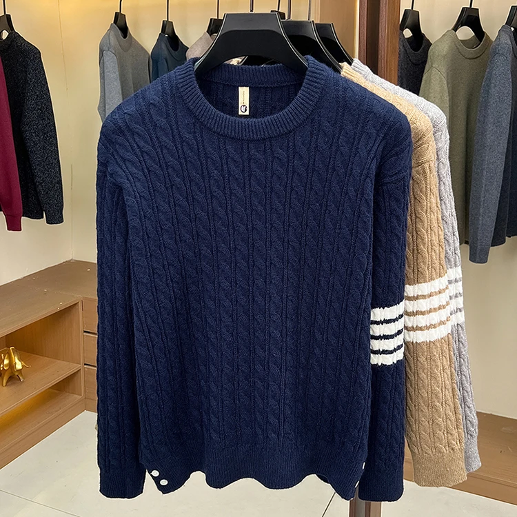 Hochwertige Rundhalspullover Herren Casual Neue Trend Marke Persönlichkeit Streifen Zipper Herbst Winter Komfort Warm Stricken Sweater – Detail 11