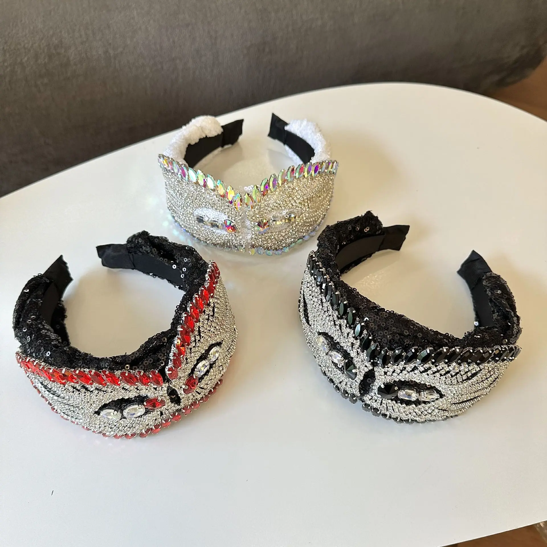 Big Eye Shape Headband Wide Hairband White Black Sparkling Bling Head Wrap Hair Accessories Crystal Diamond Rhinestone Headwear