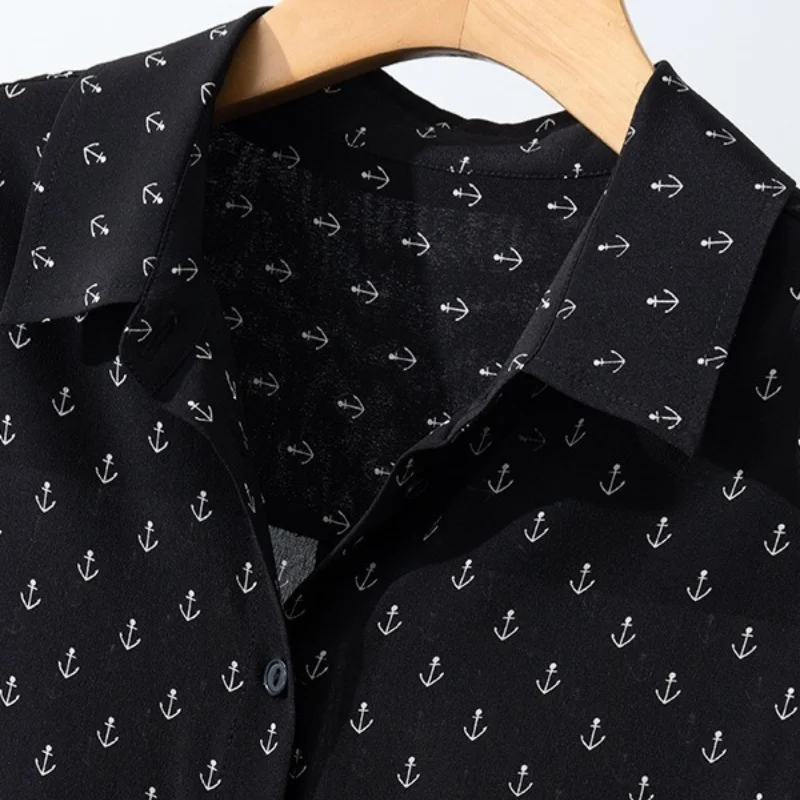 Birdtree, 100 % Maulbeerseide-Druckbluse, einreihige Damen-Bluse aus doppeltem Krepp, Revershemd mit vollen Ärmeln, 2025 neu T5D624JF