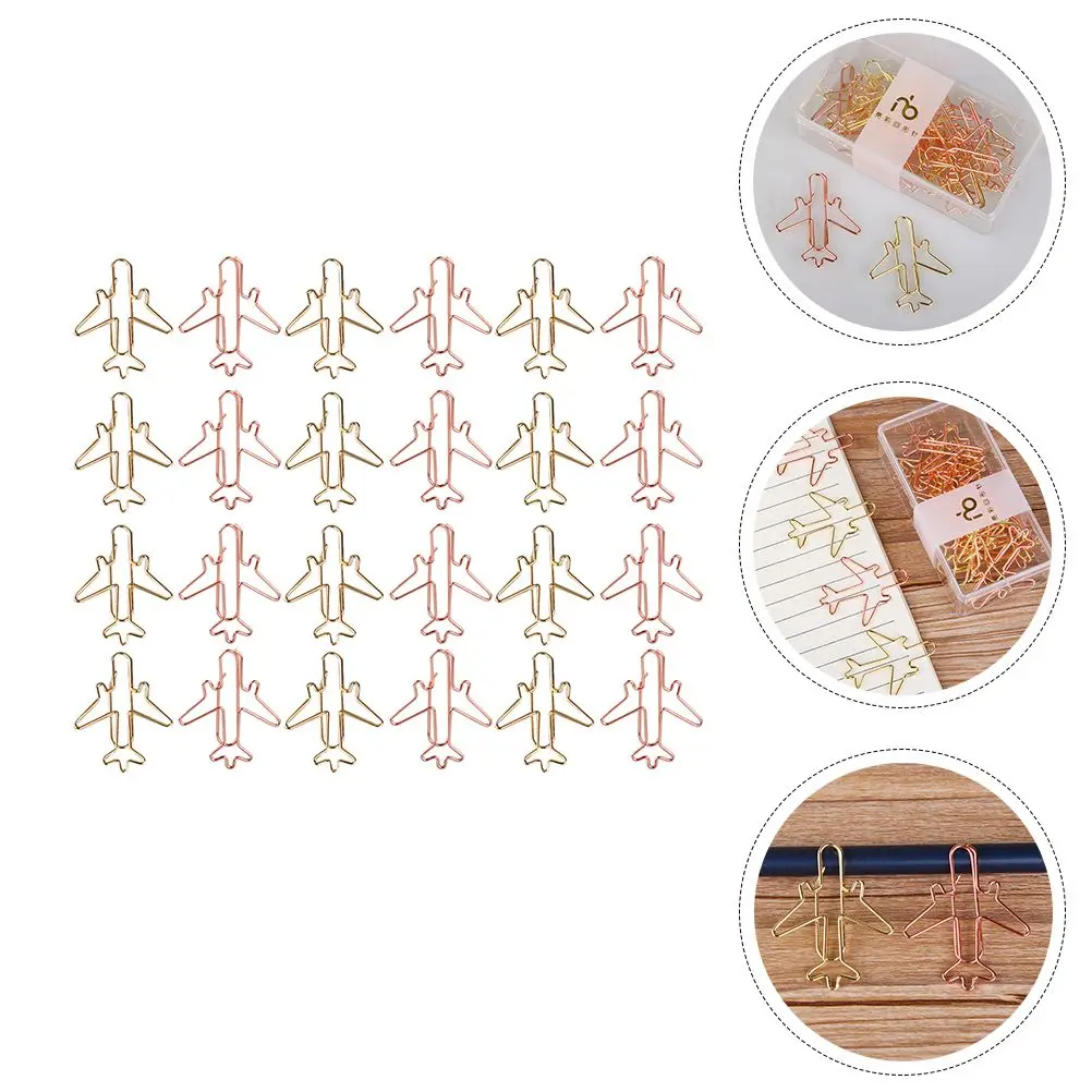 24 Pcs Binder Office Paper Clips Airplane Paperclip Iron Wire Plating Paperclips