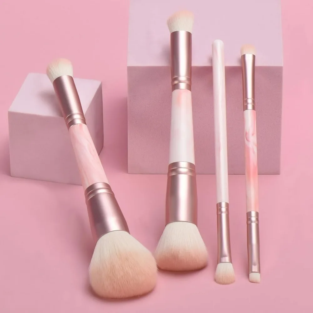 Zestaw pędzli do makijażu dwustronnych i gąbeczek do blendowania, profesjonalny pędzel kabuki do podkładu, korektora i cieni do powiek, do płynnych i pudrowych kosmetyków.