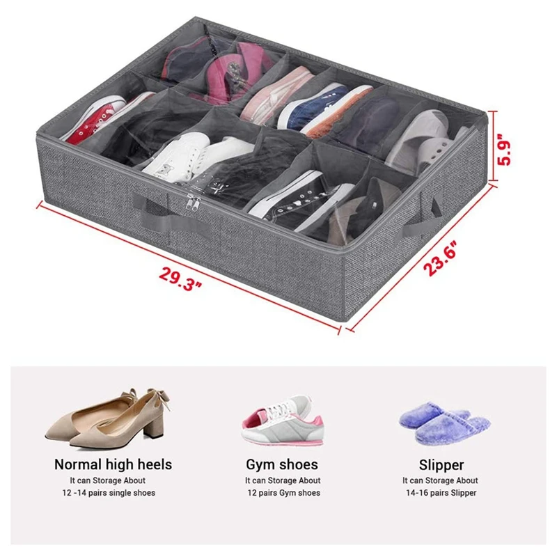 Under Bed Shoe Storage Organizer ,Closet Shoes Storage Boxes Bin Container (2 Pack Fits 24 Pairs) With Clear Cover