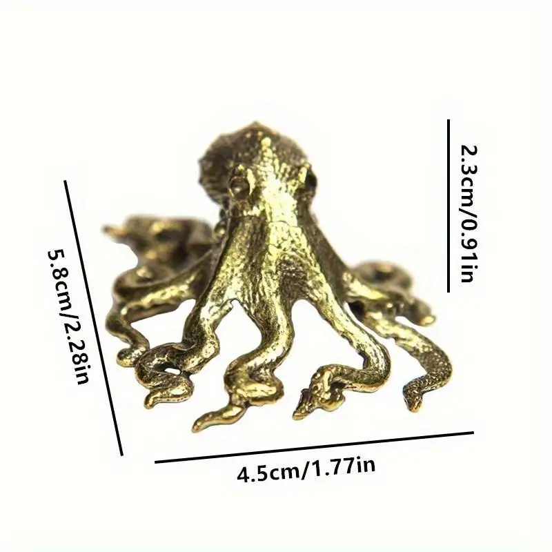 1Pc Octopus Statue Metal Brass Tea Pet Table Ornament Lucky Home Decorations Accessories Antique Tea Set Craft Home Decoration view 6