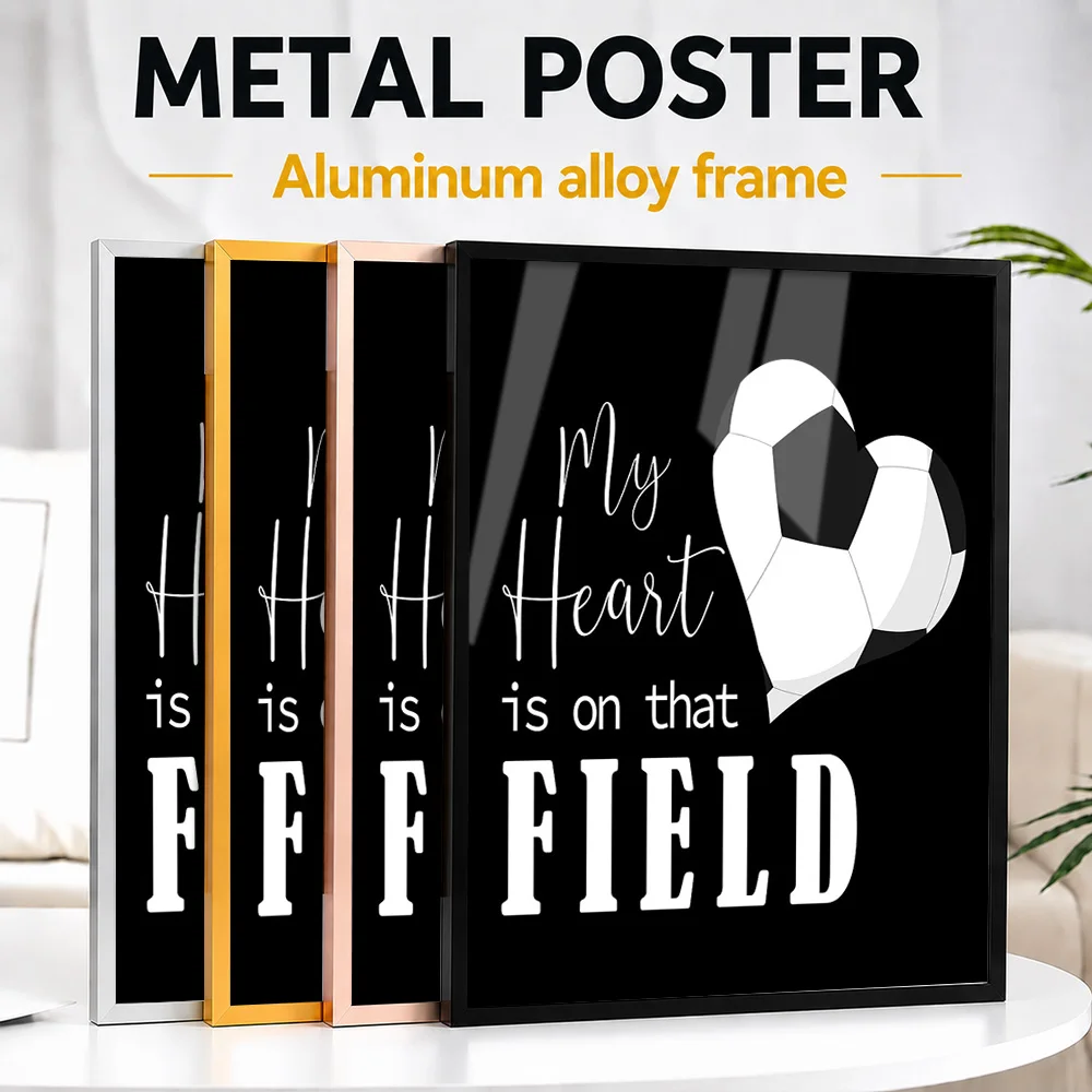 Soccer Heart Metal Poster With Aluminum Alloy Frame Personalized Photo Bold Sports Style Wall Art For Study Memorable Fan Gift