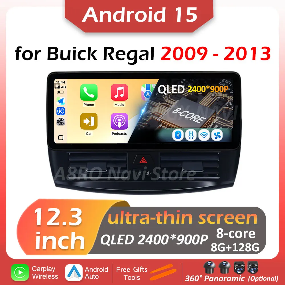 12.3 inch Android 15 for Buick Regal 2009 2010 2011 2012 2013 Car Audio Multimedia Radio Player Bluetooth DSP Stereo Accessories