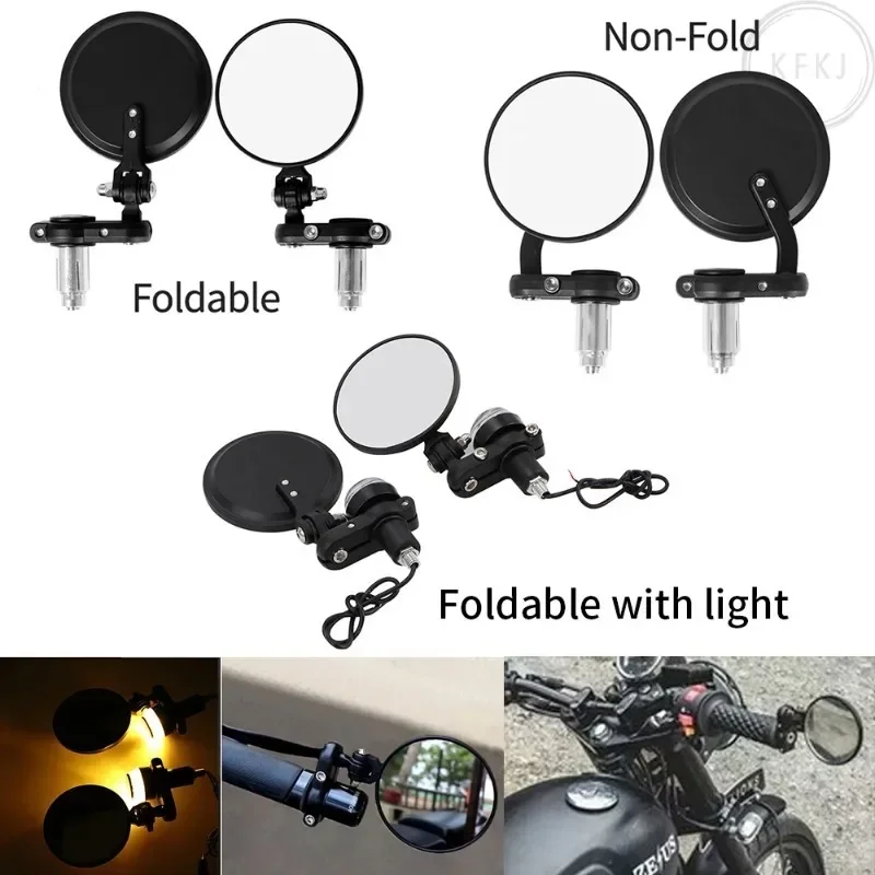 

View Handle Bar End Side Mirror With Led Light Motorcycle Mirror Handlebar 7/8" 22mm For Cafe Racer2PCS Universal Aluminum Rear