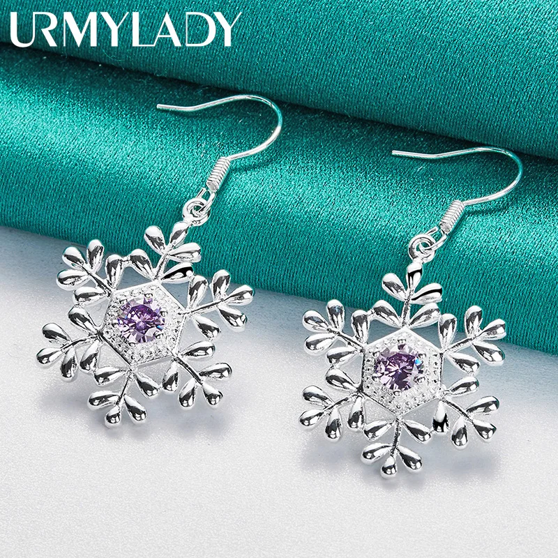 

URMYLADY 925 Sterling Silver Snowflake AAAAA Zircon Earrings For Women Wedding Engagement Fashion Jewelry