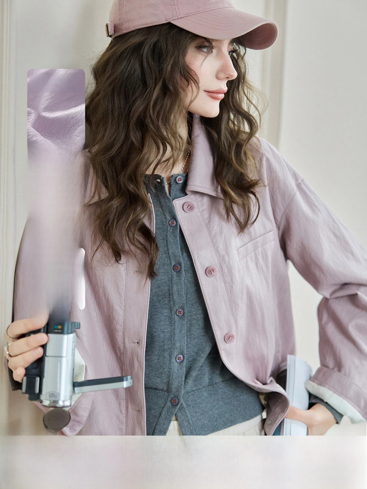 

Spring Faion ort Leather Jaet Women's Detroit Sle Pumpkin Valley Texture Sensation Simple Design Youth Commute Windbr...