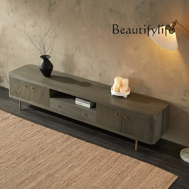 Nordic Light Luxury Modern Minimalist Retro Distressed TV Cabinet Living Room Antique Style Solid Wood Floor Cabinet Combination