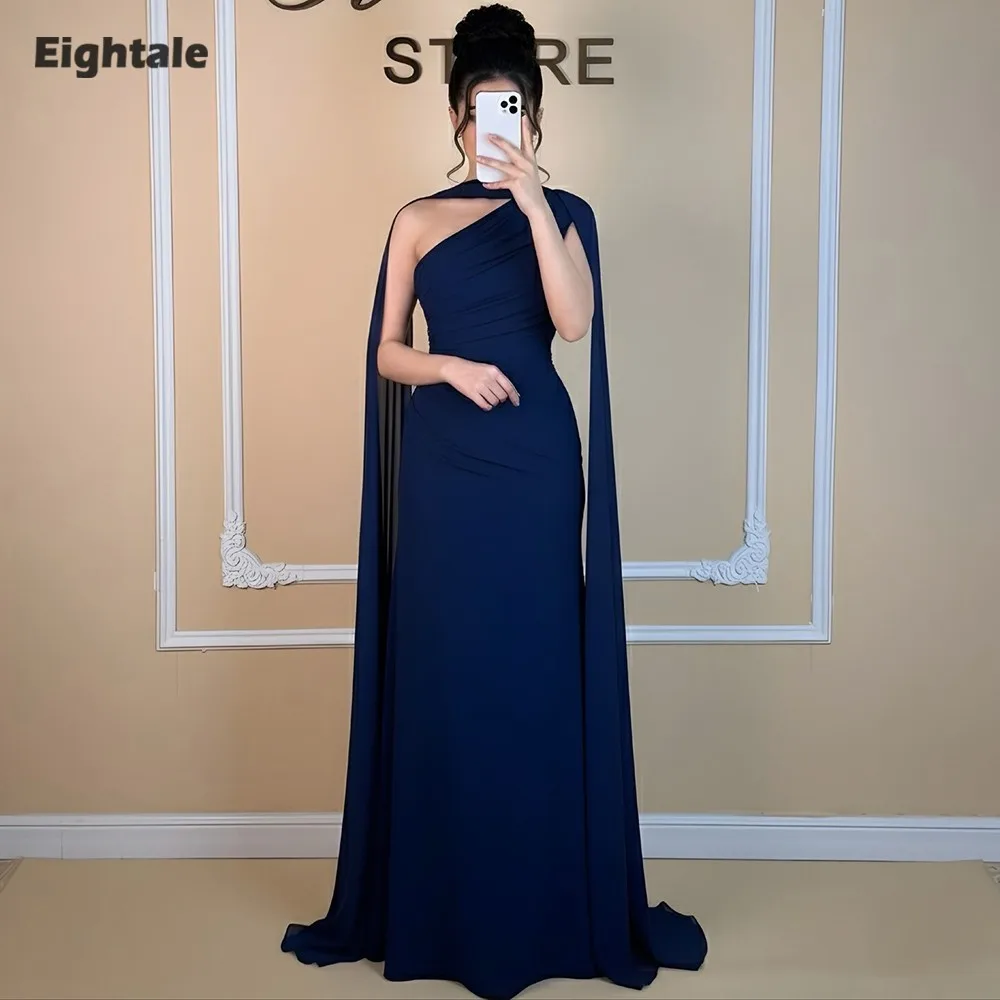 

Eightale арабское вечернее платье с лямкой на шее длиной до пола, индивидуальное трапециевидное темно-синее шифоновое платье знаменитостей для выпускного вечера, свадебное платье