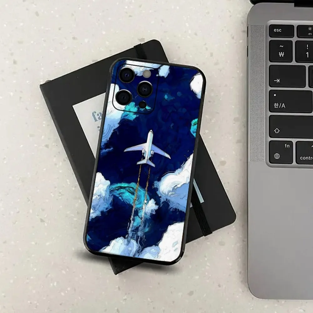 Airplane Aircraft  Phone Case For Apple iPhone 15,14,13,12,11,Pro,X,XS,Max,XR,Plus,Mini Soft Black Cover