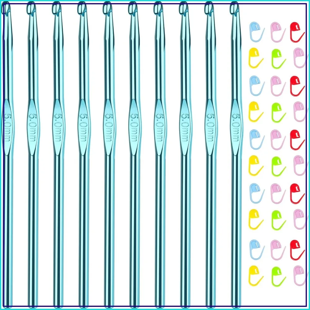 

10pcs Size H/5.0mm Crochet Hooks Set with 30 Stitch Markers, Aluminum Needles for Beginners & Advanced, Learn to Crochet