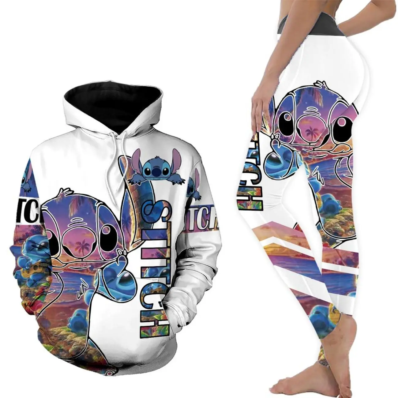 

Disney Stitch 3D Hoodie Women's Hoodie Leggings Suit Stitch Yoga Pants Sweatpants Fashion Sports Suit Disney Mickey Yoga Suit