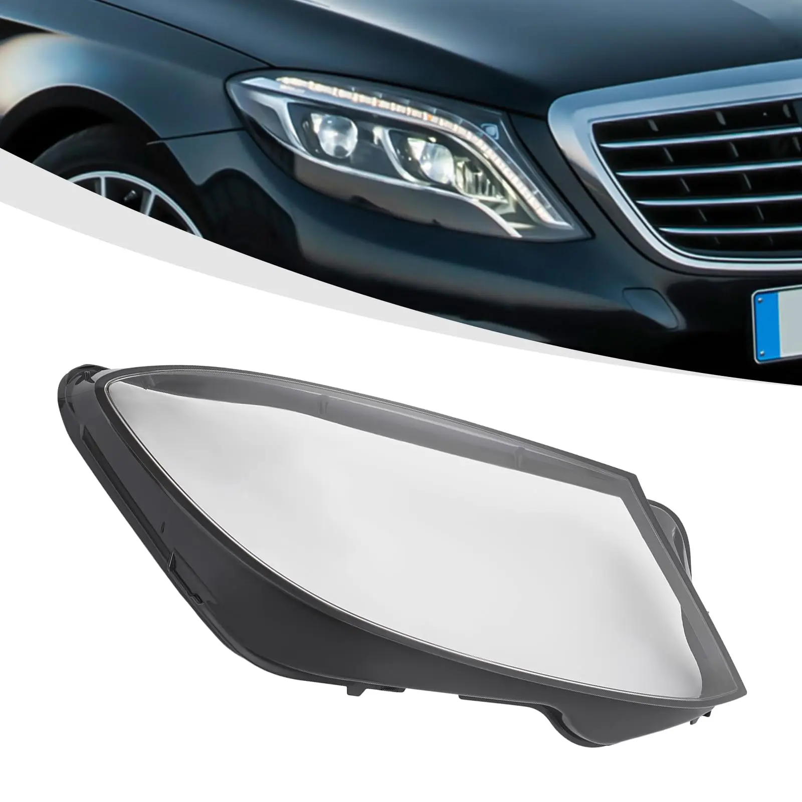 XIJIE ل 2014 2015 2016 2017 بنز W222 S-Class عدسة المصباح الأمامي غطاء الركاب الجانب الأيمن واضح عدسة سوداء RH #1