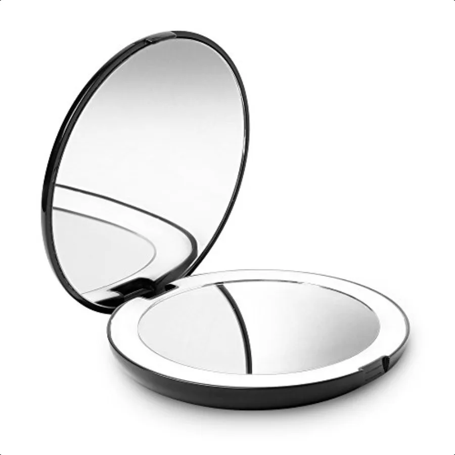 

LED Lighted Travel Makeup Mirror 1x 10x Magnification Daylight LED Compact Portable Large 5 Wide Illuminated Folding Mirror