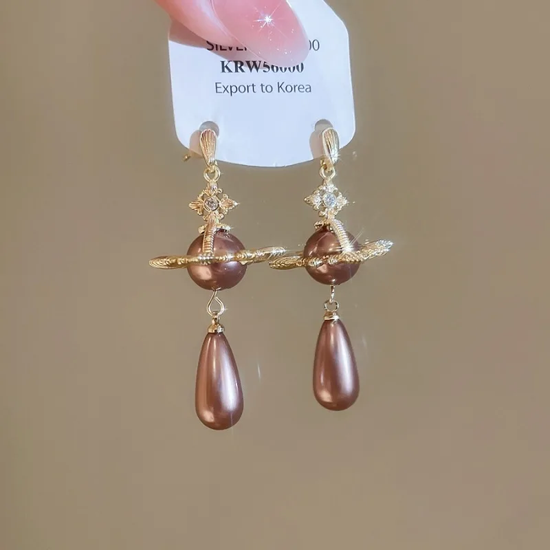 Minar New Luxury CZ Cubic Zirconia Simulated Pearl Water Drop Flower Long Dangle Earrings for Women 14K Real Gold Plated Copper
