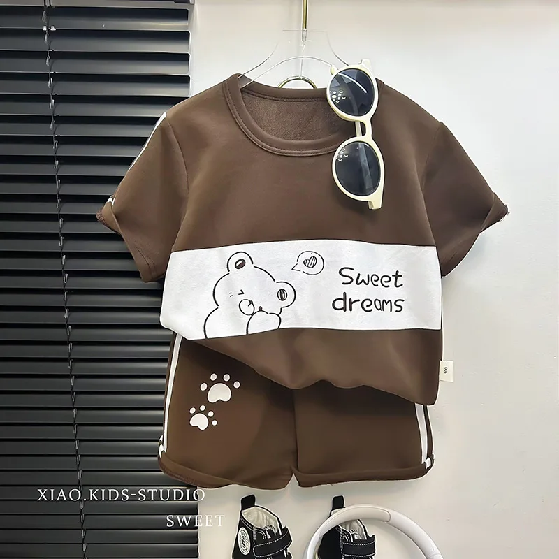 Conjunto de ropa para bebés y niños de 2 a 6 años, camiseta a rayas de oso de dibujos animados y pantalones cortos, traje informal para niños de 2 a 6 años, verano 2024